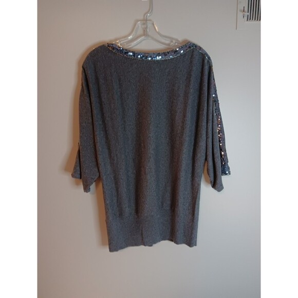 Talbots Knit Top Sequin Neckline Dark Grey Sz Medium - Picture 5 of 5